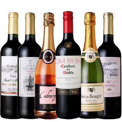 進口紅酒 智利千露紅魔鬼干紅葡萄酒香檳起泡酒 超值6支組合裝圖片-